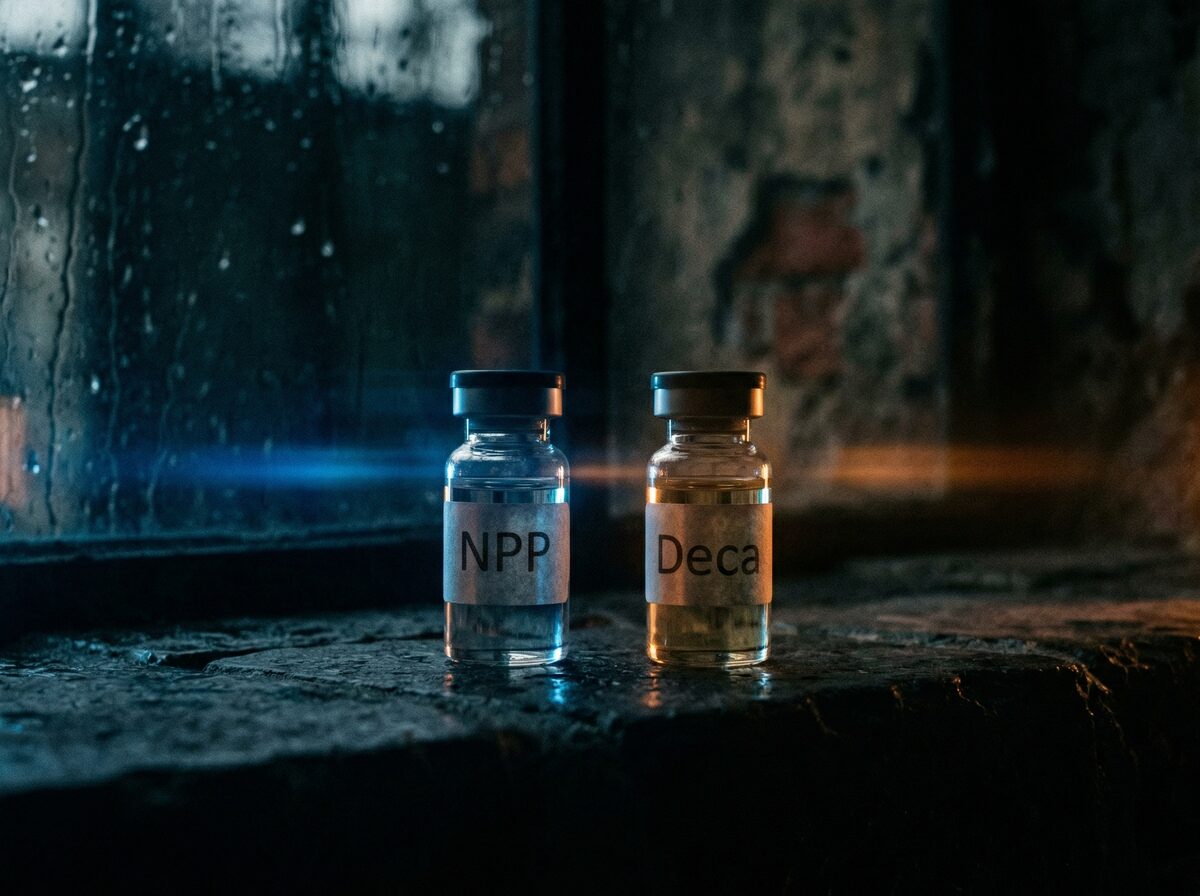 NPP und Deca Vials nebeneinander mit verschiedenfarbiger Beleuchtung