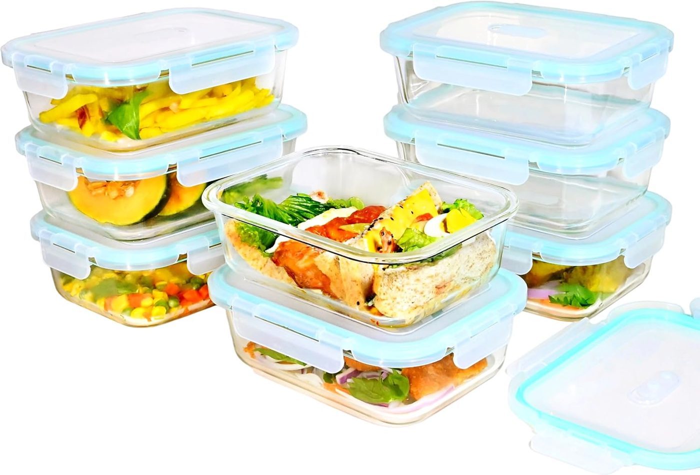 Meal Prep Boxen Glas 8er-Set mit Deckel (1040ml)