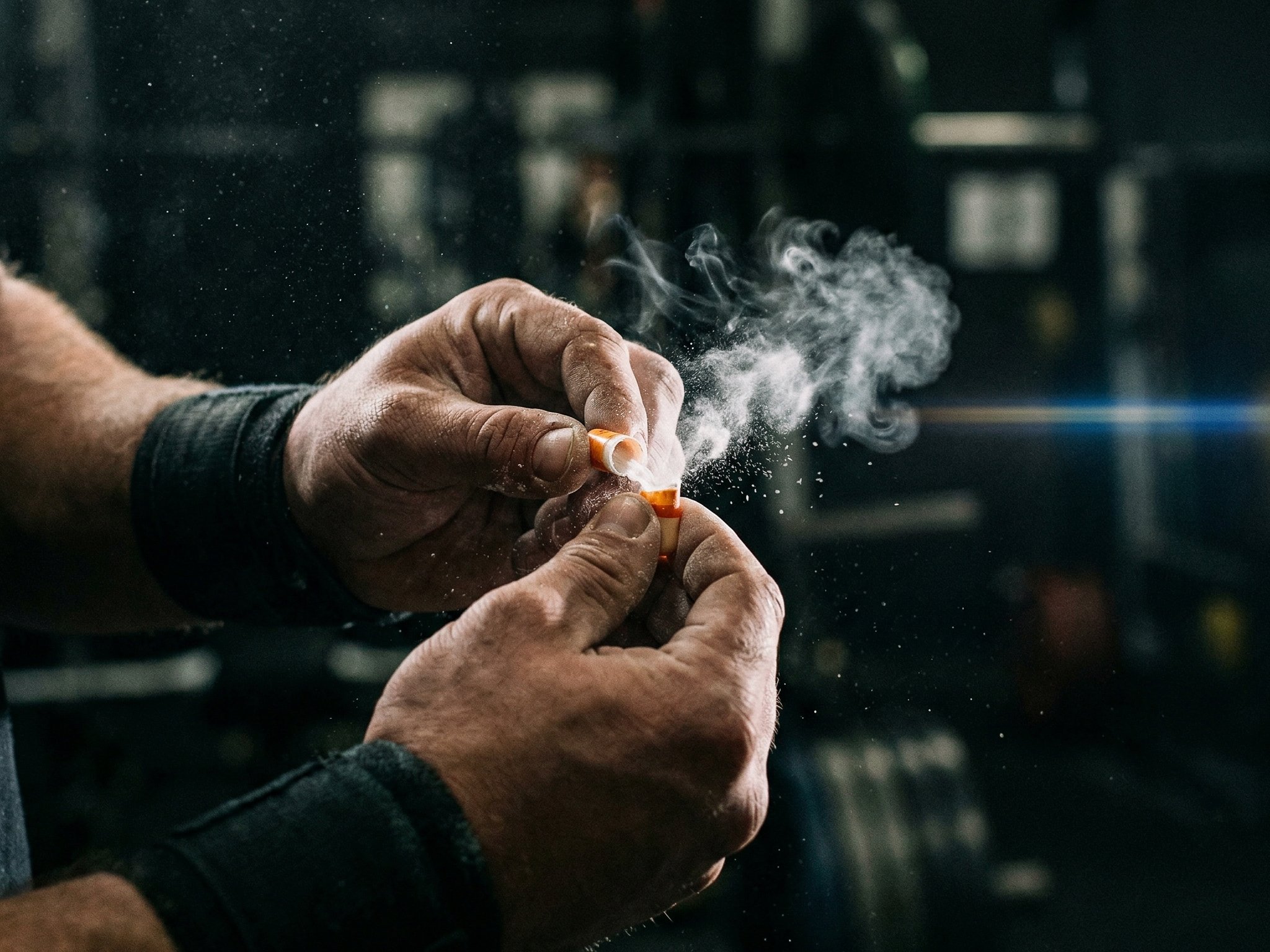 Ammoniak-Riechsalz Kapsel aufgebrochen mit sichtbarem Pulver und Dampf