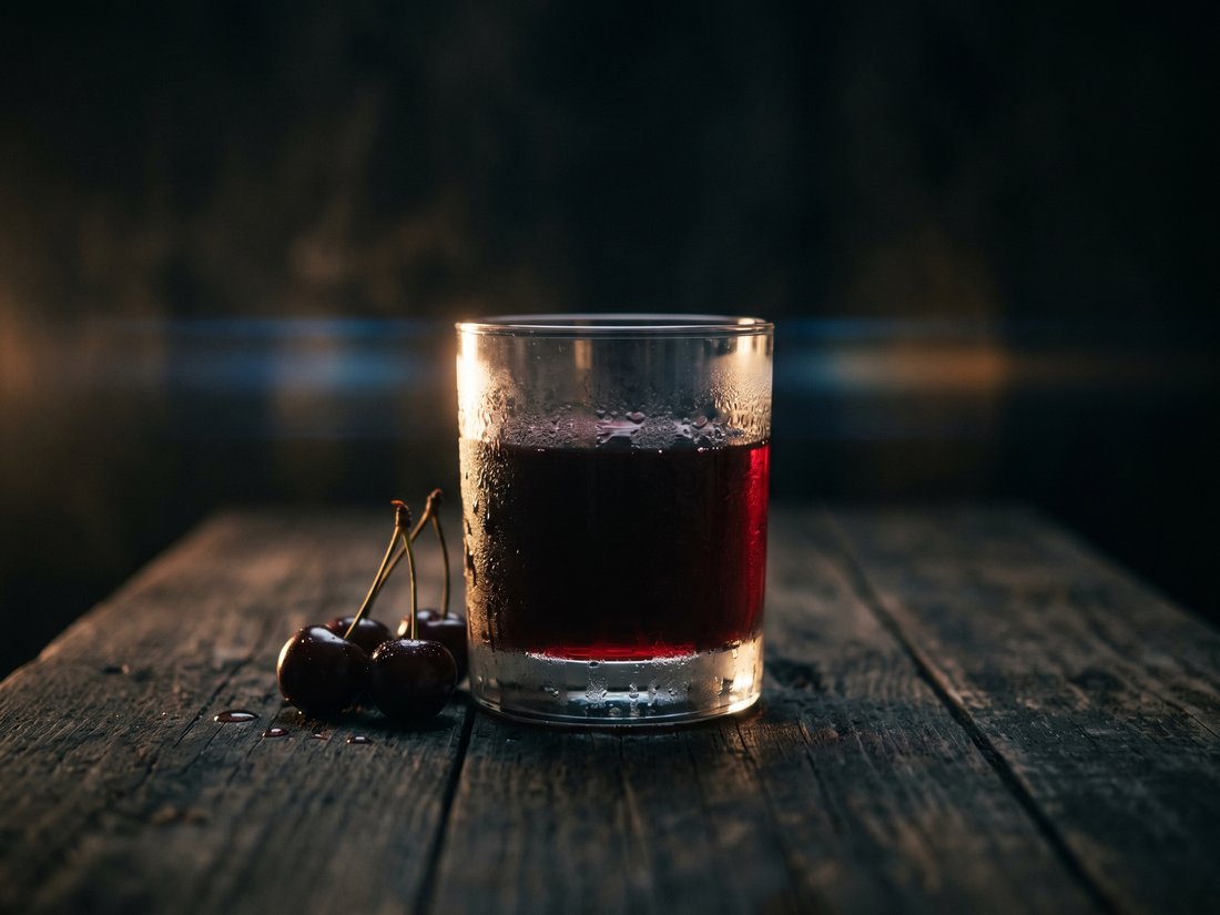 Glas mit dunklem Sauerkirschsaft