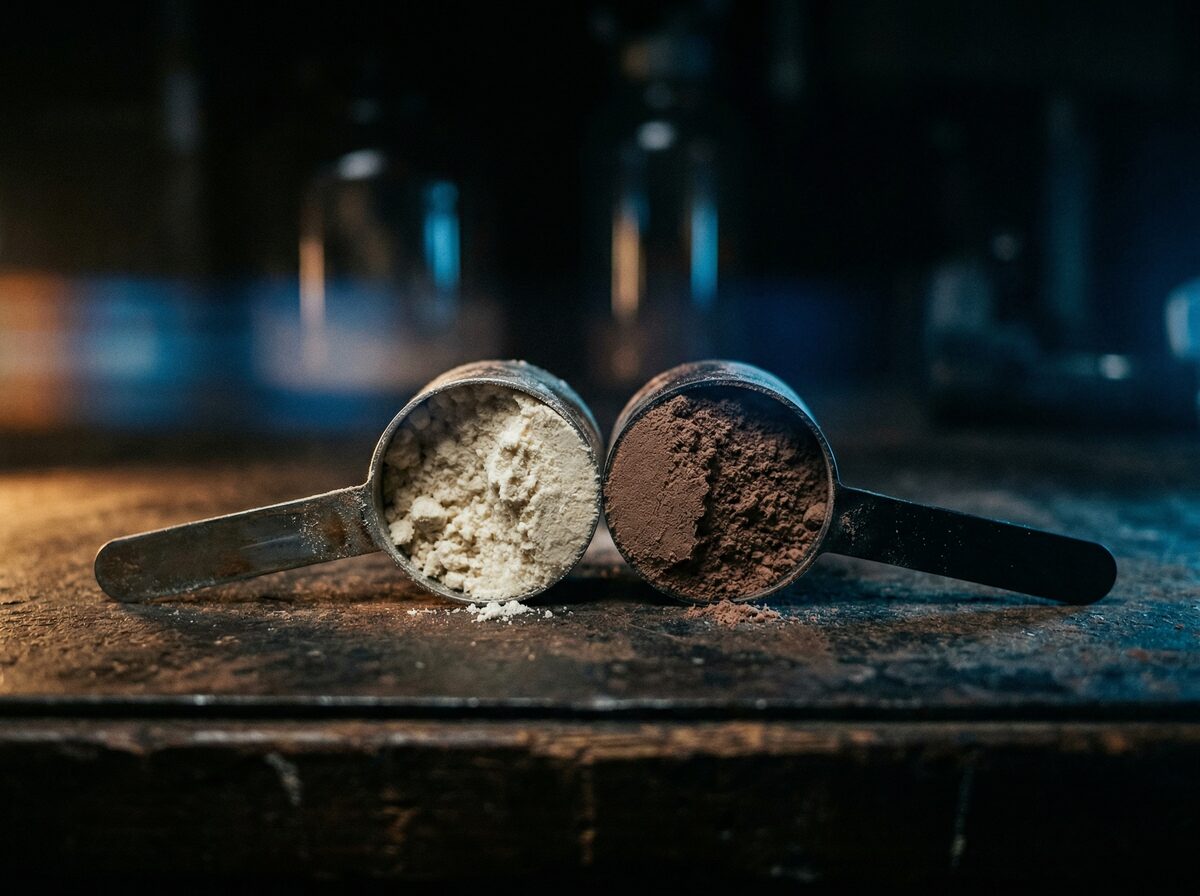 Zwei Pulverschaufeln im direkten Vergleich auf dunkler Oberfläche